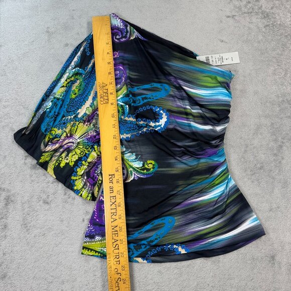 NEW Vintage Cache Ruched One-Shoulder Top Paisley Statement Blouse Y2K Stretch - Picture 8 of 9